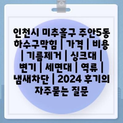 인천시 미추홀구 주안5동 하수구막힘 | 가격 | 비용 | 기름제거 | 싱크대 | 변기 | 세면대 | 역류 | 냄새차단 | 2024 후기