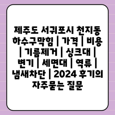 제주도 서귀포시 천지동 하수구막힘 | 가격 | 비용 | 기름제거 | 싱크대 | 변기 | 세면대 | 역류 | 냄새차단 | 2024 후기