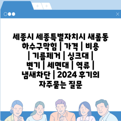 세종시 세종특별자치시 새롬동 하수구막힘 | 가격 | 비용 | 기름제거 | 싱크대 | 변기 | 세면대 | 역류 | 냄새차단 | 2024 후기