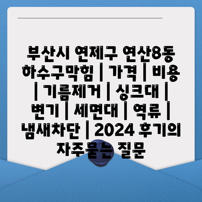 부산시 연제구 연산8동 하수구막힘 | 가격 | 비용 | 기름제거 | 싱크대 | 변기 | 세면대 | 역류 | 냄새차단 | 2024 후기