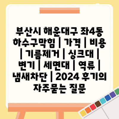 부산시 해운대구 좌4동 하수구막힘 | 가격 | 비용 | 기름제거 | 싱크대 | 변기 | 세면대 | 역류 | 냄새차단 | 2024 후기