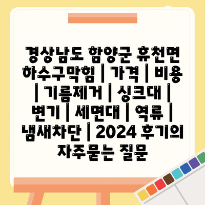 경상남도 함양군 휴천면 하수구막힘 | 가격 | 비용 | 기름제거 | 싱크대 | 변기 | 세면대 | 역류 | 냄새차단 | 2024 후기