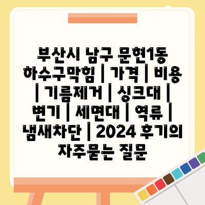 부산시 남구 문현1동 하수구막힘 | 가격 | 비용 | 기름제거 | 싱크대 | 변기 | 세면대 | 역류 | 냄새차단 | 2024 후기