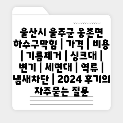 울산시 울주군 웅촌면 하수구막힘 | 가격 | 비용 | 기름제거 | 싱크대 | 변기 | 세면대 | 역류 | 냄새차단 | 2024 후기