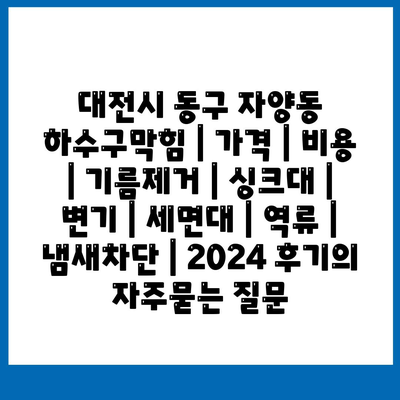 대전시 동구 자양동 하수구막힘 | 가격 | 비용 | 기름제거 | 싱크대 | 변기 | 세면대 | 역류 | 냄새차단 | 2024 후기