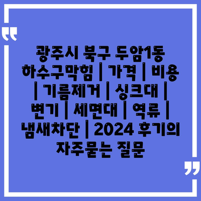 광주시 북구 두암1동 하수구막힘 | 가격 | 비용 | 기름제거 | 싱크대 | 변기 | 세면대 | 역류 | 냄새차단 | 2024 후기