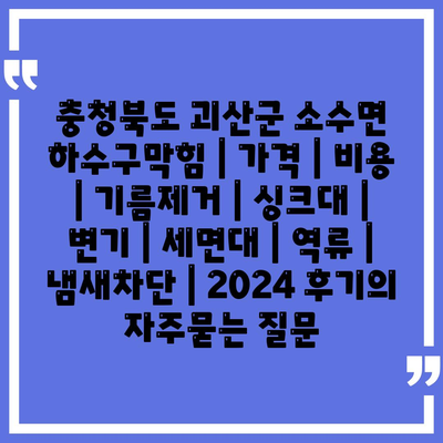 충청북도 괴산군 소수면 하수구막힘 | 가격 | 비용 | 기름제거 | 싱크대 | 변기 | 세면대 | 역류 | 냄새차단 | 2024 후기