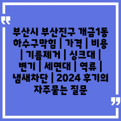 부산시 부산진구 개금1동 하수구막힘 | 가격 | 비용 | 기름제거 | 싱크대 | 변기 | 세면대 | 역류 | 냄새차단 | 2024 후기