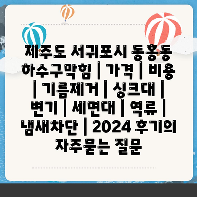 제주도 서귀포시 동홍동 하수구막힘 | 가격 | 비용 | 기름제거 | 싱크대 | 변기 | 세면대 | 역류 | 냄새차단 | 2024 후기