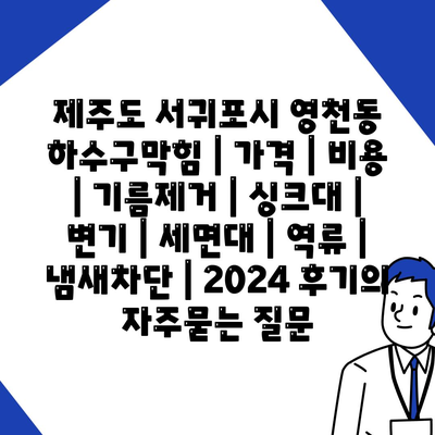 제주도 서귀포시 영천동 하수구막힘 | 가격 | 비용 | 기름제거 | 싱크대 | 변기 | 세면대 | 역류 | 냄새차단 | 2024 후기