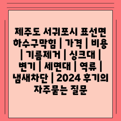 제주도 서귀포시 표선면 하수구막힘 | 가격 | 비용 | 기름제거 | 싱크대 | 변기 | 세면대 | 역류 | 냄새차단 | 2024 후기