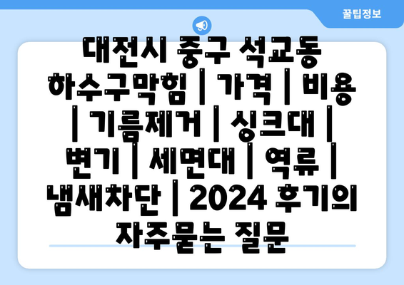 대전시 중구 석교동 하수구막힘 | 가격 | 비용 | 기름제거 | 싱크대 | 변기 | 세면대 | 역류 | 냄새차단 | 2024 후기