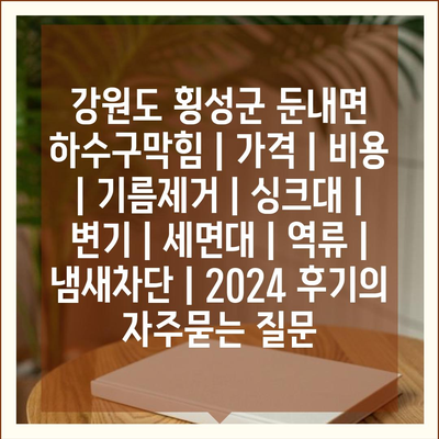 강원도 횡성군 둔내면 하수구막힘 | 가격 | 비용 | 기름제거 | 싱크대 | 변기 | 세면대 | 역류 | 냄새차단 | 2024 후기