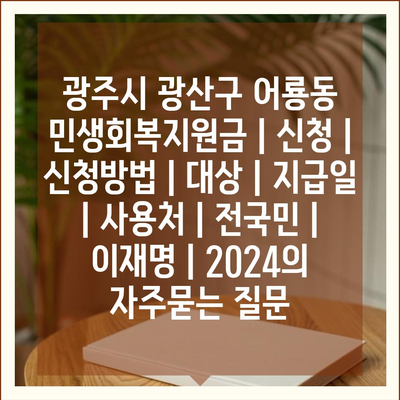 광주시 광산구 어룡동 민생회복지원금 | 신청 | 신청방법 | 대상 | 지급일 | 사용처 | 전국민 | 이재명 | 2024