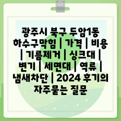 광주시 북구 두암1동 하수구막힘 | 가격 | 비용 | 기름제거 | 싱크대 | 변기 | 세면대 | 역류 | 냄새차단 | 2024 후기