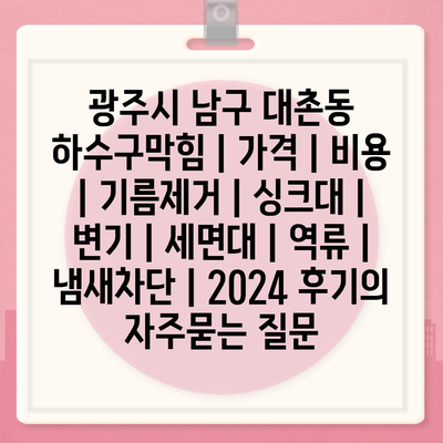 광주시 남구 대촌동 하수구막힘 | 가격 | 비용 | 기름제거 | 싱크대 | 변기 | 세면대 | 역류 | 냄새차단 | 2024 후기