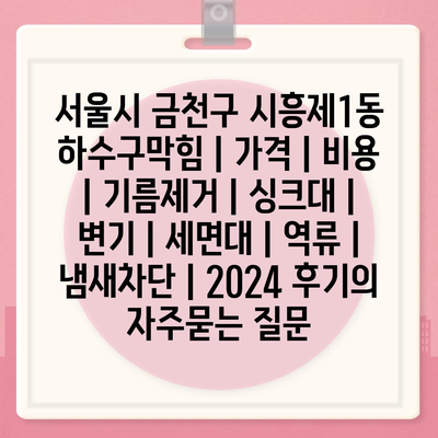 서울시 금천구 시흥제1동 하수구막힘 | 가격 | 비용 | 기름제거 | 싱크대 | 변기 | 세면대 | 역류 | 냄새차단 | 2024 후기