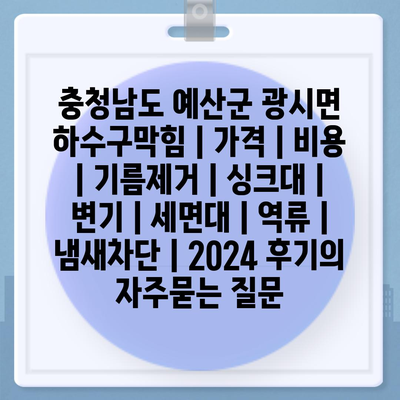 충청남도 예산군 광시면 하수구막힘 | 가격 | 비용 | 기름제거 | 싱크대 | 변기 | 세면대 | 역류 | 냄새차단 | 2024 후기