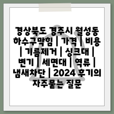 경상북도 경주시 월성동 하수구막힘 | 가격 | 비용 | 기름제거 | 싱크대 | 변기 | 세면대 | 역류 | 냄새차단 | 2024 후기