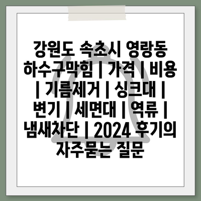 강원도 속초시 영랑동 하수구막힘 | 가격 | 비용 | 기름제거 | 싱크대 | 변기 | 세면대 | 역류 | 냄새차단 | 2024 후기