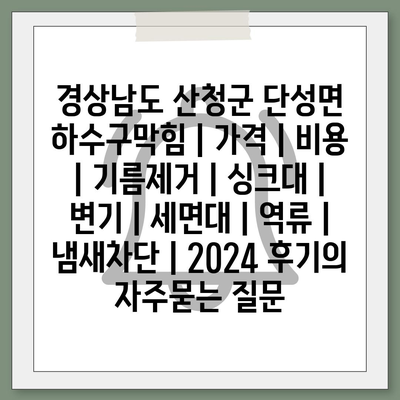 경상남도 산청군 단성면 하수구막힘 | 가격 | 비용 | 기름제거 | 싱크대 | 변기 | 세면대 | 역류 | 냄새차단 | 2024 후기