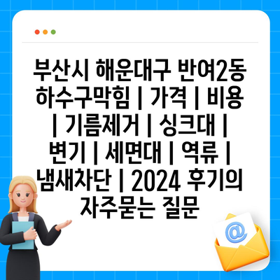 부산시 해운대구 반여2동 하수구막힘 | 가격 | 비용 | 기름제거 | 싱크대 | 변기 | 세면대 | 역류 | 냄새차단 | 2024 후기