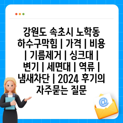 강원도 속초시 노학동 하수구막힘 | 가격 | 비용 | 기름제거 | 싱크대 | 변기 | 세면대 | 역류 | 냄새차단 | 2024 후기