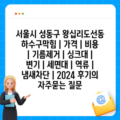 서울시 성동구 왕십리도선동 하수구막힘 | 가격 | 비용 | 기름제거 | 싱크대 | 변기 | 세면대 | 역류 | 냄새차단 | 2024 후기