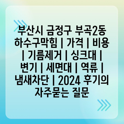 부산시 금정구 부곡2동 하수구막힘 | 가격 | 비용 | 기름제거 | 싱크대 | 변기 | 세면대 | 역류 | 냄새차단 | 2024 후기