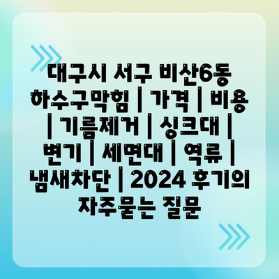 대구시 서구 비산6동 하수구막힘 | 가격 | 비용 | 기름제거 | 싱크대 | 변기 | 세면대 | 역류 | 냄새차단 | 2024 후기