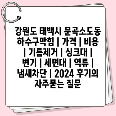 강원도 태백시 문곡소도동 하수구막힘 | 가격 | 비용 | 기름제거 | 싱크대 | 변기 | 세면대 | 역류 | 냄새차단 | 2024 후기