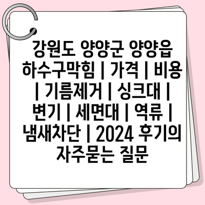 강원도 양양군 양양읍 하수구막힘 | 가격 | 비용 | 기름제거 | 싱크대 | 변기 | 세면대 | 역류 | 냄새차단 | 2024 후기