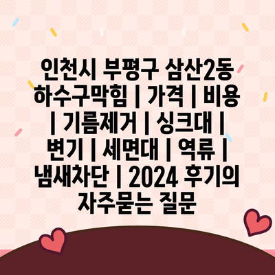 인천시 부평구 삼산2동 하수구막힘 | 가격 | 비용 | 기름제거 | 싱크대 | 변기 | 세면대 | 역류 | 냄새차단 | 2024 후기