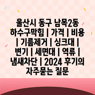 울산시 동구 남목2동 하수구막힘 | 가격 | 비용 | 기름제거 | 싱크대 | 변기 | 세면대 | 역류 | 냄새차단 | 2024 후기