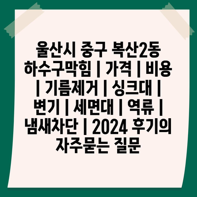 울산시 중구 복산2동 하수구막힘 | 가격 | 비용 | 기름제거 | 싱크대 | 변기 | 세면대 | 역류 | 냄새차단 | 2024 후기