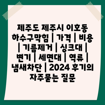 제주도 제주시 이호동 하수구막힘 | 가격 | 비용 | 기름제거 | 싱크대 | 변기 | 세면대 | 역류 | 냄새차단 | 2024 후기