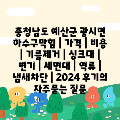 충청남도 예산군 광시면 하수구막힘 | 가격 | 비용 | 기름제거 | 싱크대 | 변기 | 세면대 | 역류 | 냄새차단 | 2024 후기