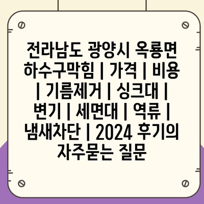 전라남도 광양시 옥룡면 하수구막힘 | 가격 | 비용 | 기름제거 | 싱크대 | 변기 | 세면대 | 역류 | 냄새차단 | 2024 후기