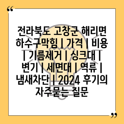 전라북도 고창군 해리면 하수구막힘 | 가격 | 비용 | 기름제거 | 싱크대 | 변기 | 세면대 | 역류 | 냄새차단 | 2024 후기