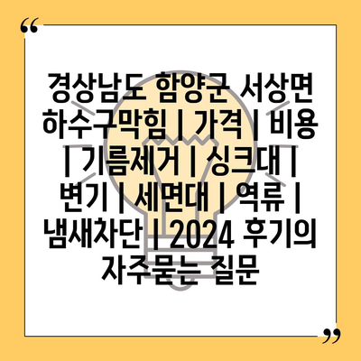 경상남도 함양군 서상면 하수구막힘 | 가격 | 비용 | 기름제거 | 싱크대 | 변기 | 세면대 | 역류 | 냄새차단 | 2024 후기