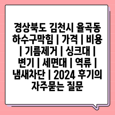 경상북도 김천시 율곡동 하수구막힘 | 가격 | 비용 | 기름제거 | 싱크대 | 변기 | 세면대 | 역류 | 냄새차단 | 2024 후기