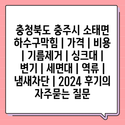 충청북도 충주시 소태면 하수구막힘 | 가격 | 비용 | 기름제거 | 싱크대 | 변기 | 세면대 | 역류 | 냄새차단 | 2024 후기