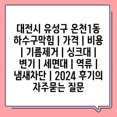 대전시 유성구 온천1동 하수구막힘 | 가격 | 비용 | 기름제거 | 싱크대 | 변기 | 세면대 | 역류 | 냄새차단 | 2024 후기