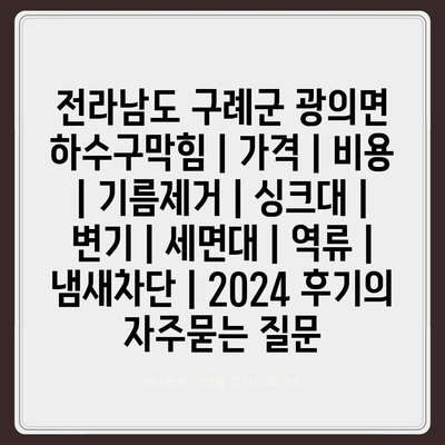 전라남도 구례군 광의면 하수구막힘 | 가격 | 비용 | 기름제거 | 싱크대 | 변기 | 세면대 | 역류 | 냄새차단 | 2024 후기