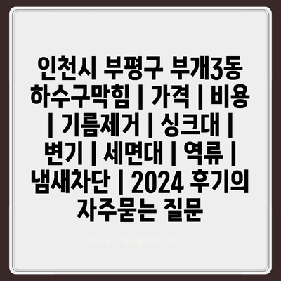 인천시 부평구 부개3동 하수구막힘 | 가격 | 비용 | 기름제거 | 싱크대 | 변기 | 세면대 | 역류 | 냄새차단 | 2024 후기