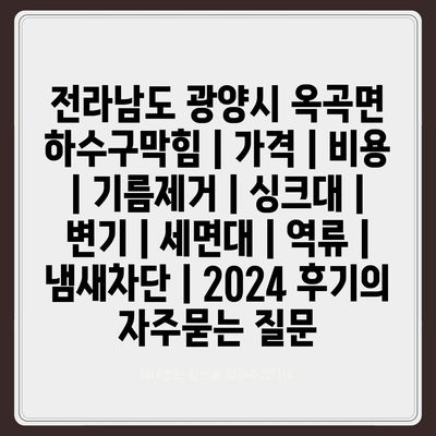 전라남도 광양시 옥곡면 하수구막힘 | 가격 | 비용 | 기름제거 | 싱크대 | 변기 | 세면대 | 역류 | 냄새차단 | 2024 후기