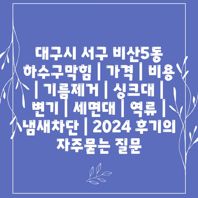 대구시 서구 비산5동 하수구막힘 | 가격 | 비용 | 기름제거 | 싱크대 | 변기 | 세면대 | 역류 | 냄새차단 | 2024 후기