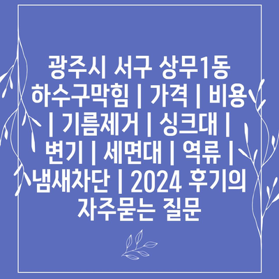 광주시 서구 상무1동 하수구막힘 | 가격 | 비용 | 기름제거 | 싱크대 | 변기 | 세면대 | 역류 | 냄새차단 | 2024 후기