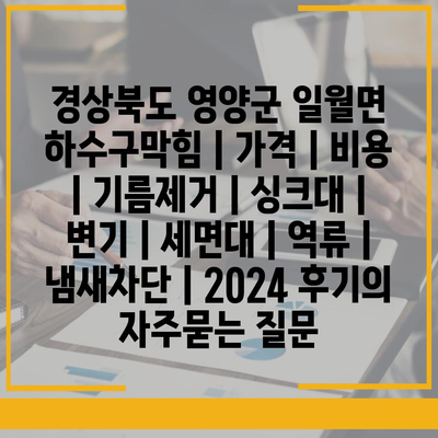 경상북도 영양군 일월면 하수구막힘 | 가격 | 비용 | 기름제거 | 싱크대 | 변기 | 세면대 | 역류 | 냄새차단 | 2024 후기