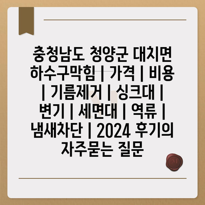 충청남도 청양군 대치면 하수구막힘 | 가격 | 비용 | 기름제거 | 싱크대 | 변기 | 세면대 | 역류 | 냄새차단 | 2024 후기